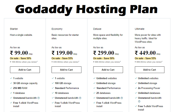 godaddy hosting plans in india