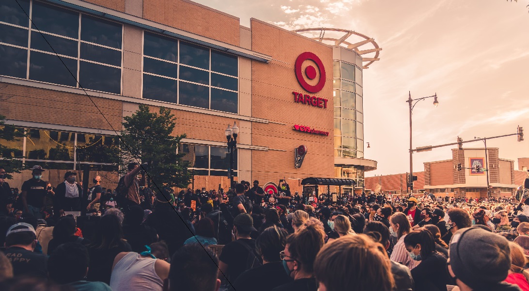 People gathered infront of a Target store